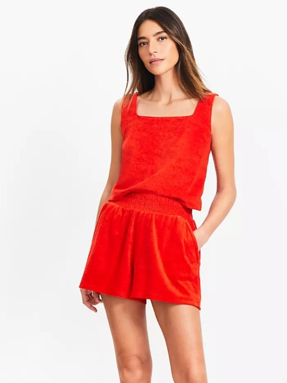 Beach Terry ORANGE HOT RED Square Neck Top Size Large New With Tags Sleeveless
